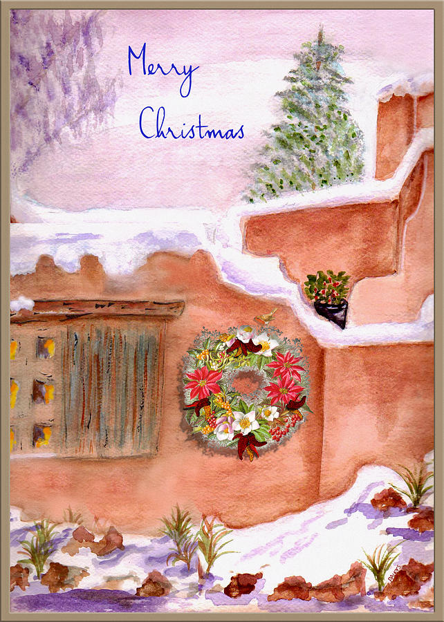 Winter Adobe Merry Christmas Card Mixed Media by Paula Ayers
