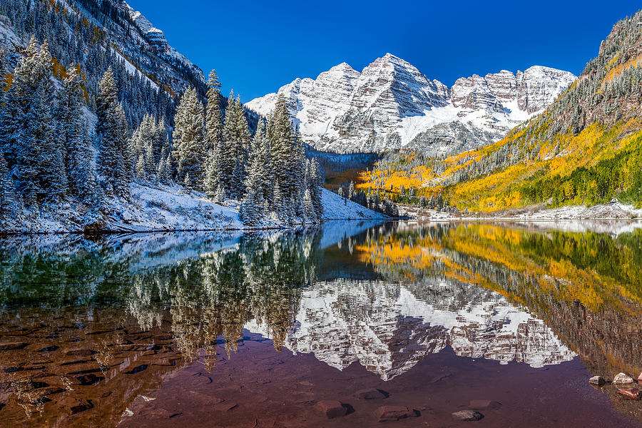 winter and Fall foliage at Maroon Bells Photograph by Kan Khampanya ...