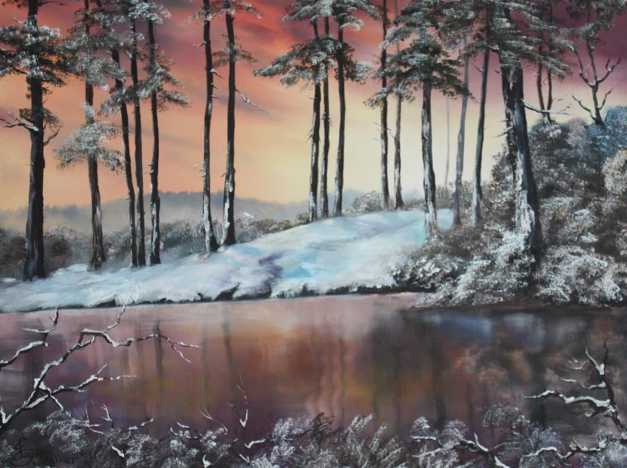 Winter at Fairoak Pool Cannock Chase Painting by Jean Walker