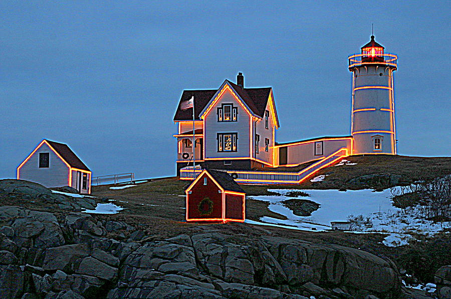 Winter at Nubble Light Photograph by Suzanne DeGeorge