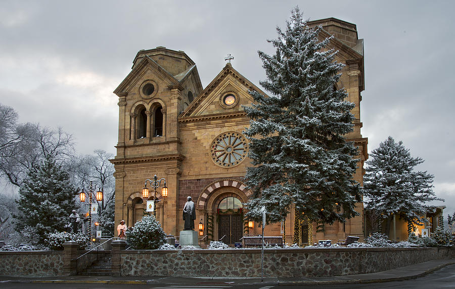 Winter at St Francis Cathedral in Santa Fe New Mexico Photograph by Dave Dilli
