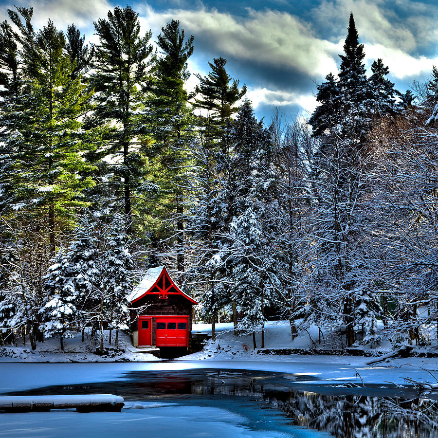 Winter at the Red Boathouse Photograph by David Patterson