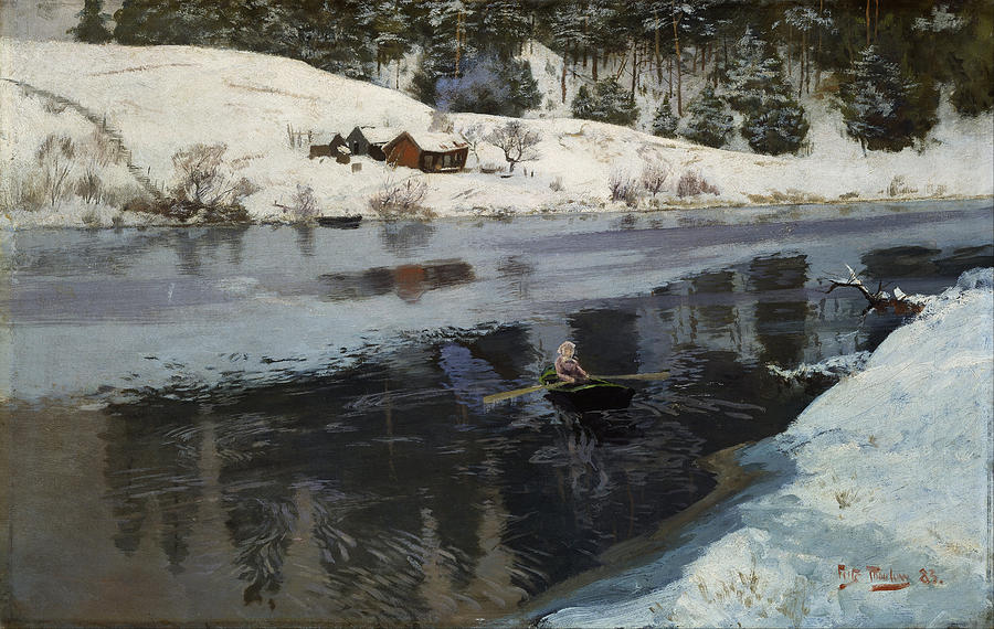 Winter at the River Simoa Painting by Frits Thaulow