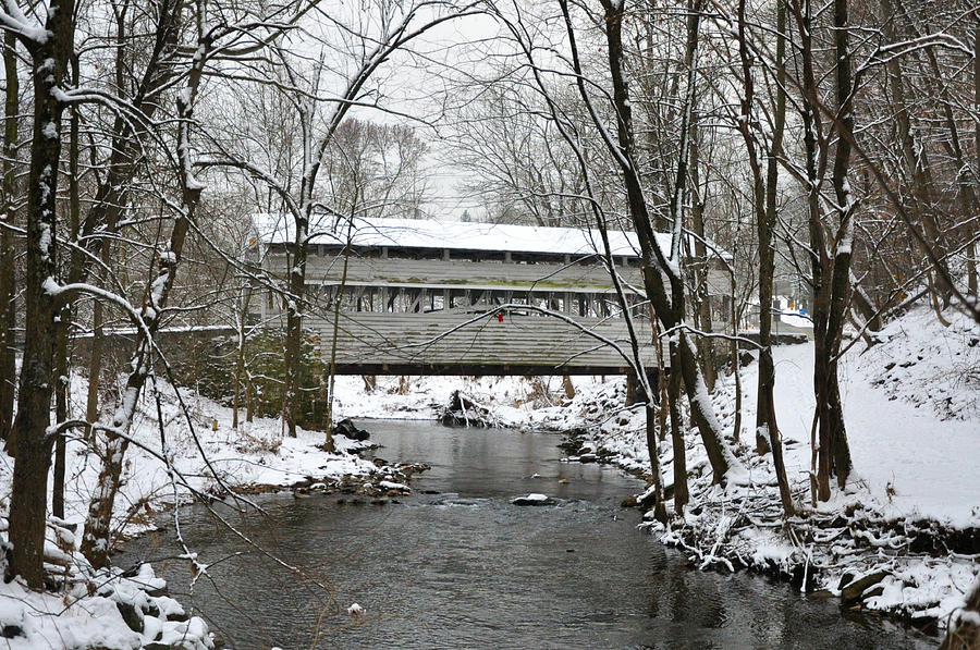 Winter at Valley Forge - Knox Covered Bridge Photograph by Bill Cannon