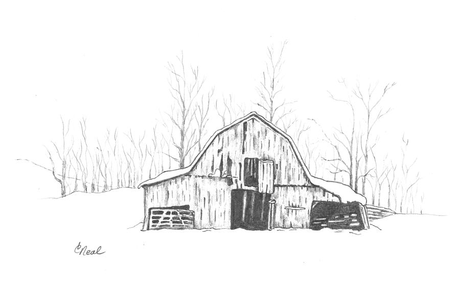 Winter Barn Drawing - Winter Barn by Carol Neal