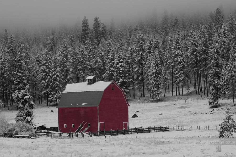 Winter Barn in Red Photograph by Mark Kiver