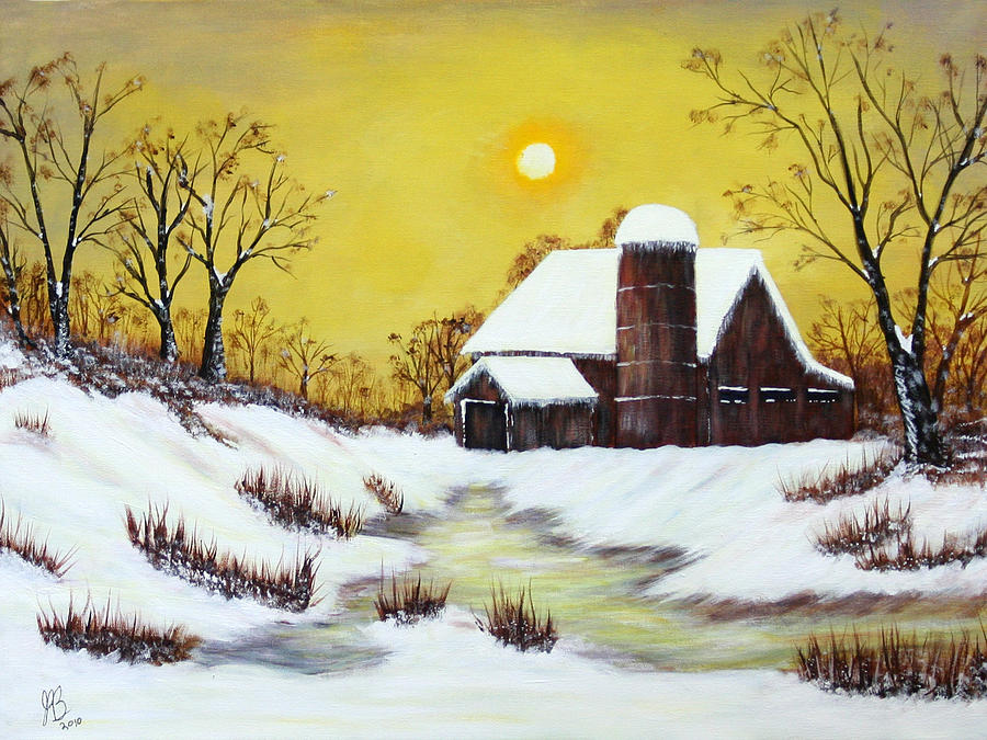 Winter Barn Painting by Jerry Behrman