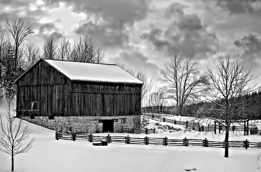 Winter Photograph - Winter Barn monochrome by Steve Harrington