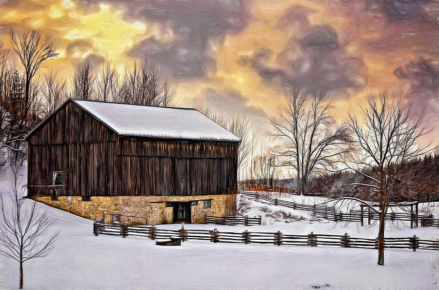 Winter Barn - Paint Photograph by Steve Harrington