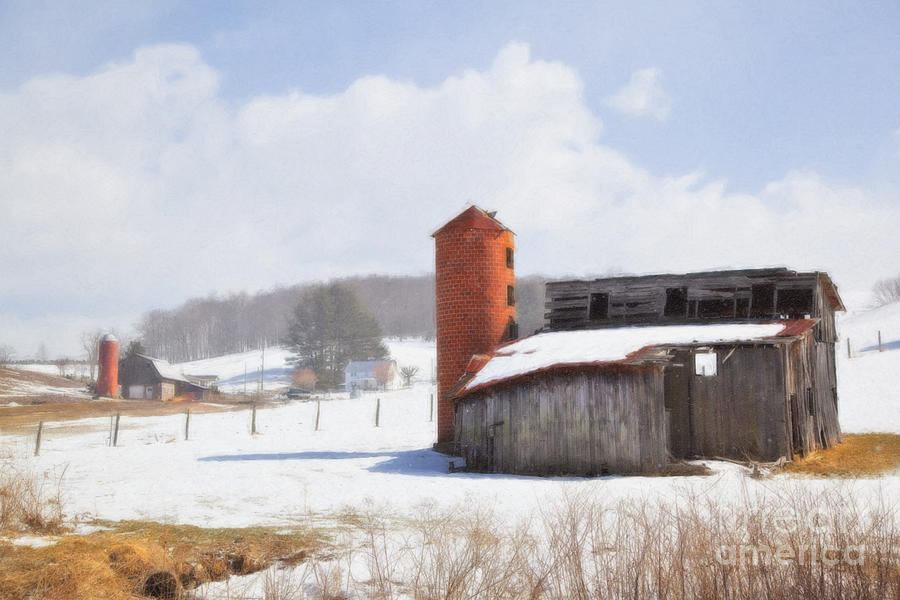 Winter Barns in Watercolor Digital Art by Jill Lang