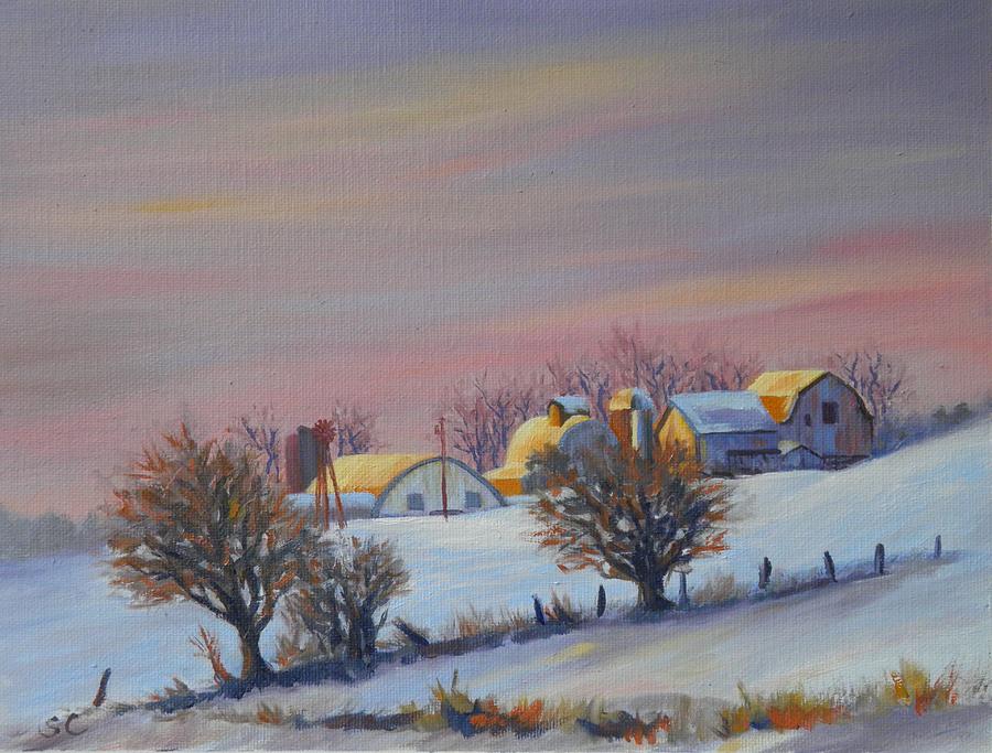 Winter Barns Painting by Sharon Casavant