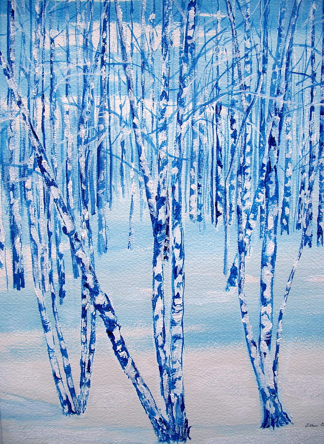Winter Birch Painting by Ellen Canfield