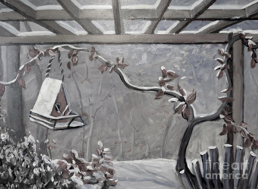 Winter Bird House Painting by Gretchen Allen