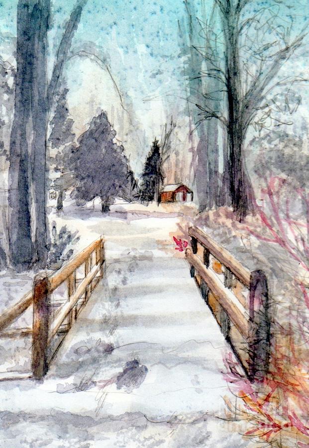 Winter Bridge Painting by Deb Stroh-Larson
