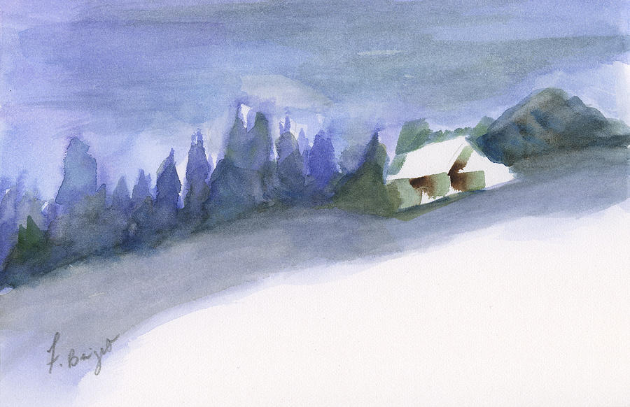 Winter Cabin Painting by Frank Bright
