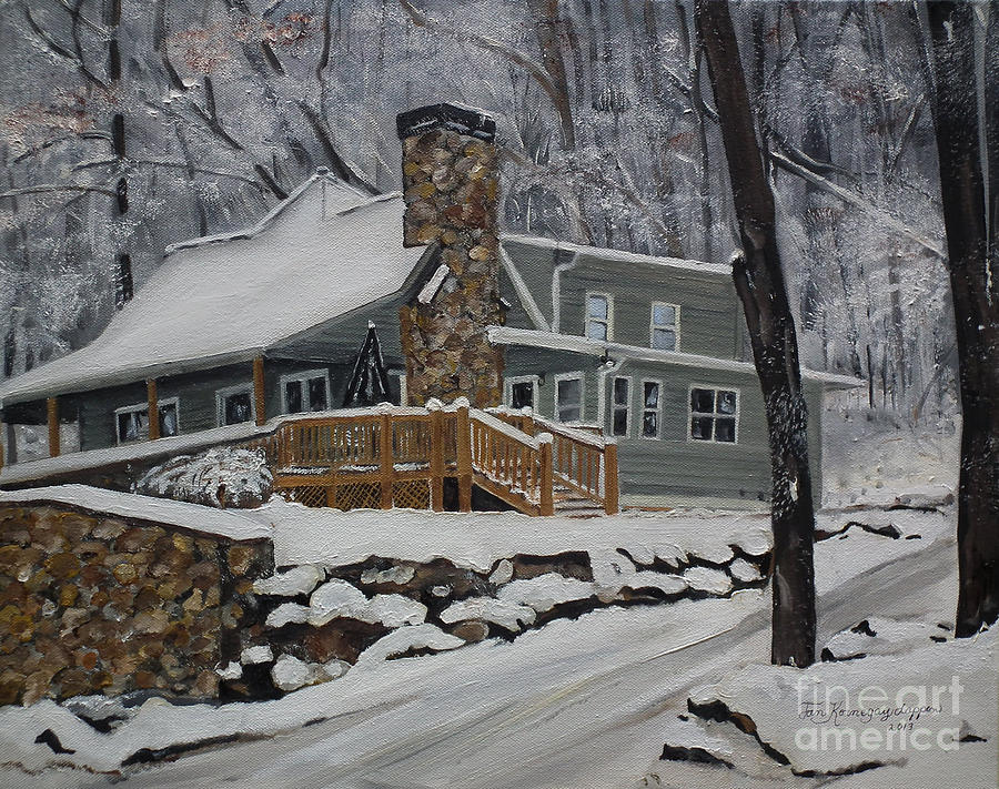 Winter - Cabin - in the Woods Painting by Jan Dappen