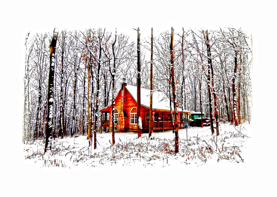 Winter Photograph - Winter Cabin on a  Hill by Randall Branham