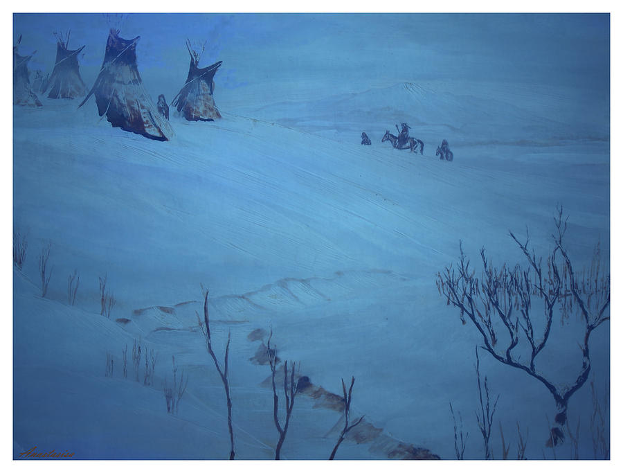 Winter Camp Blue Evening Painting by Anastasia Savage Ealy