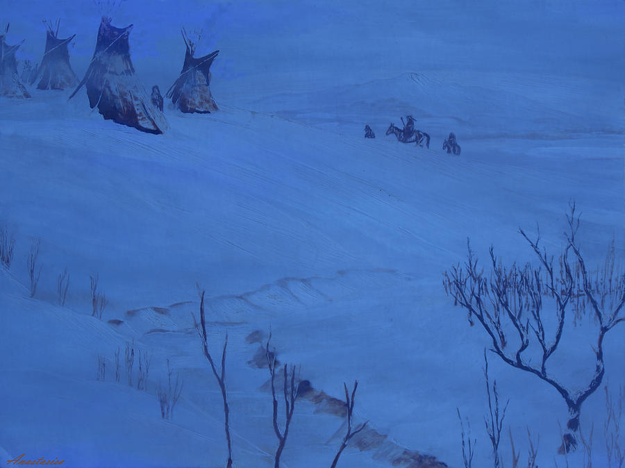 Winter Camp in Blue Painting by Anastasia Savage Ealy