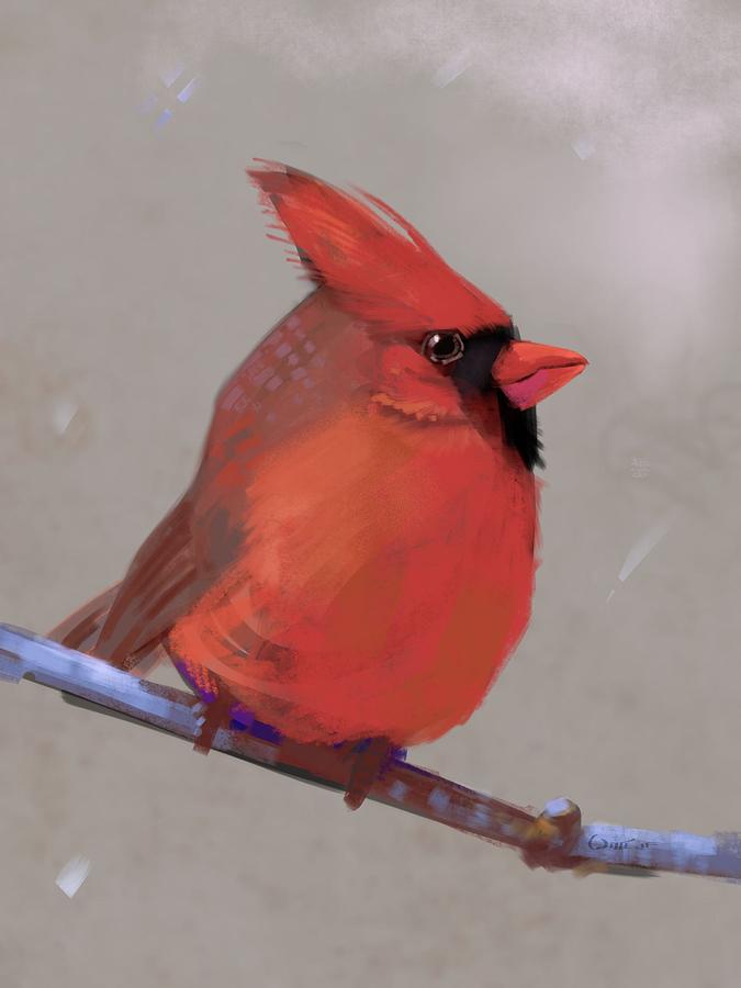 Cardinal Digital Art - Winter cardinal by Edward Joel Wittlif