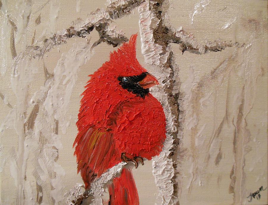 Bird Painting - Winter Cardinal by Fawn Whelahan