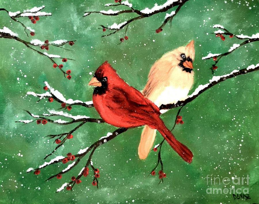 Winter Cardinals Painting by Denise Tomasura