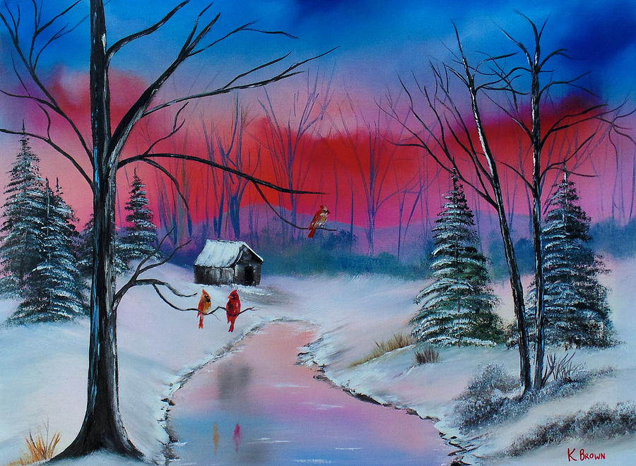 Winter Cardinals Painting by Kevin  Brown