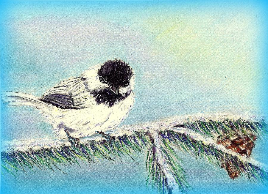 Winter Painting - Winter Chickadee on Branch by Jay Johnston