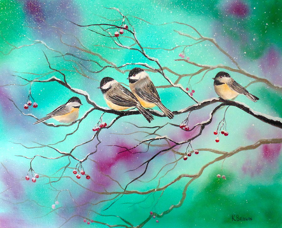 Winter Chickadees Painting by Kevin  Brown