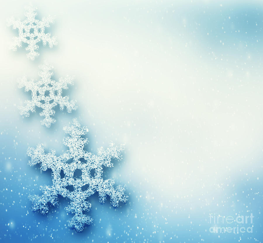 Winter Photograph - Winter Christmas background with big snowflakes by Michal Bednarek