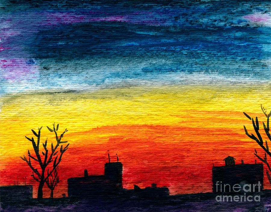 Winter City Twilight Painting by R Kyllo