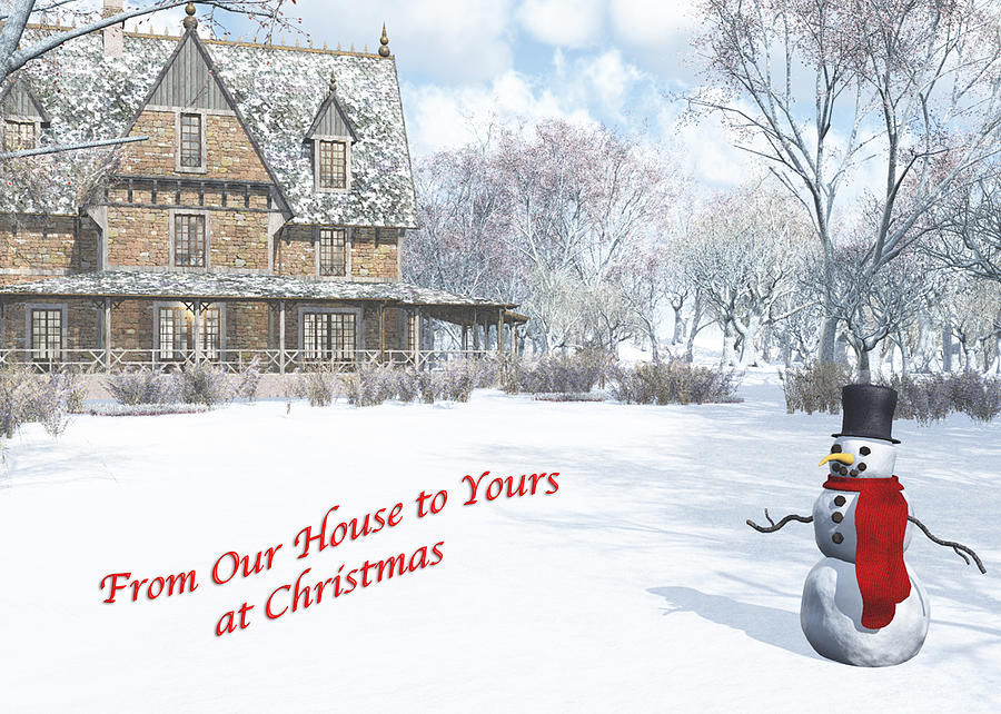 Winter Cottage and Snowman Digital Art by Jayne Wilson