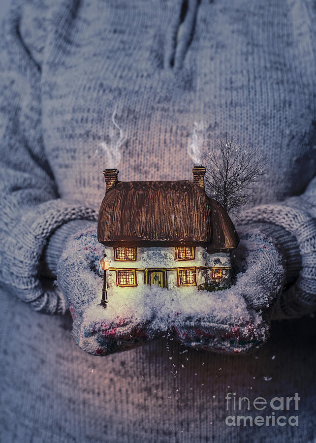 Winter Photograph - Winter Cottage At Night by Amanda Elwell