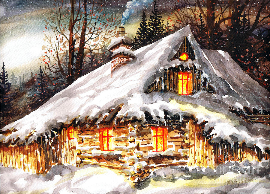 Winter Cottage Painting by Dariusz Orszulik