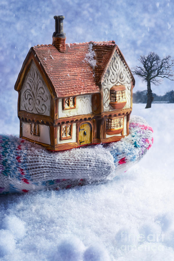 Winter Photograph - Winter Cottage In Gloved Hand by Amanda Elwell