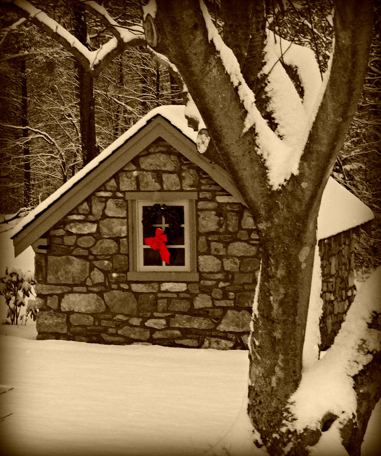 Winter Cottage in Sepia Photograph by Dark Whimsy