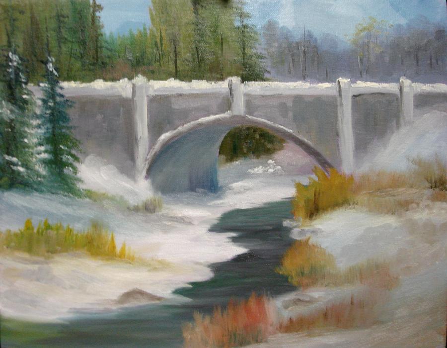 Winter Country Bridge Painting By Larry Hamilton | Fine Art America