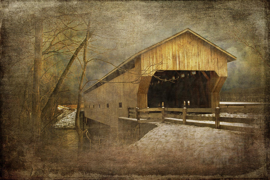 Winter Covered Bridge Photograph by Randall Nyhof