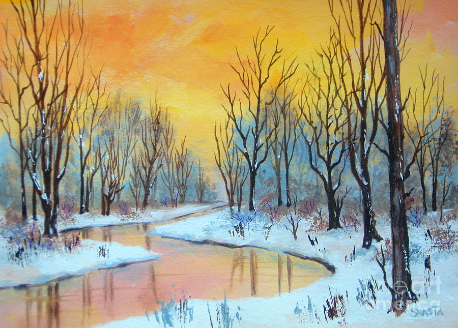 Winter Painting - Winter  Dawn  by Shasta Eone