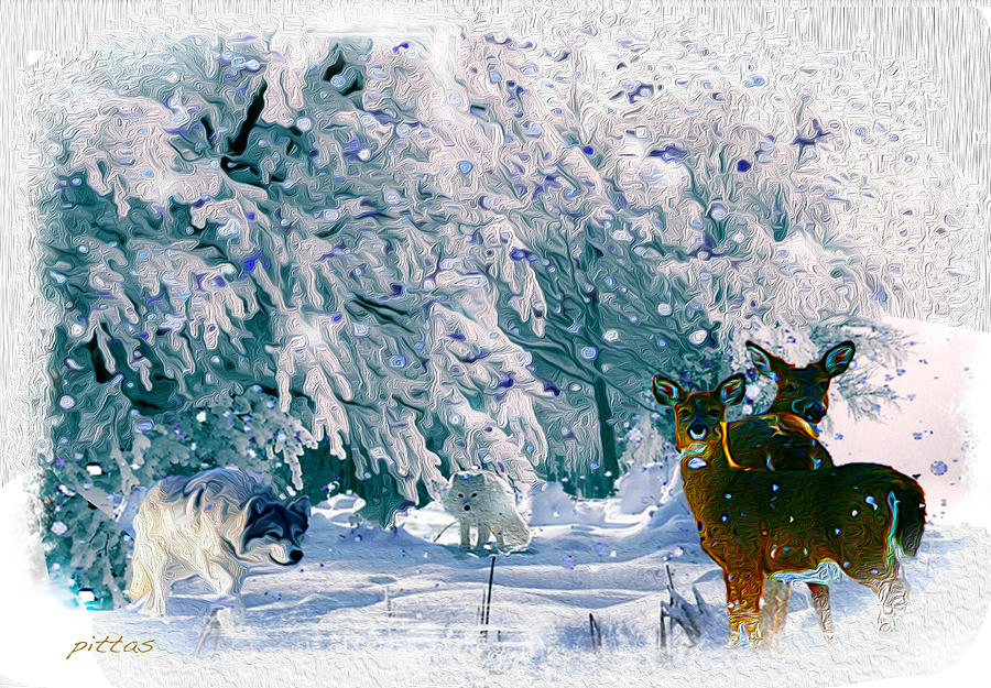 Winter Deer Mixed Media by Michael Pittas