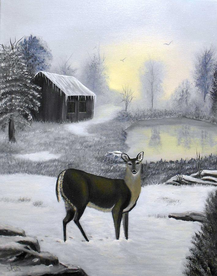 Winter Doe Painting by Sheri Keith