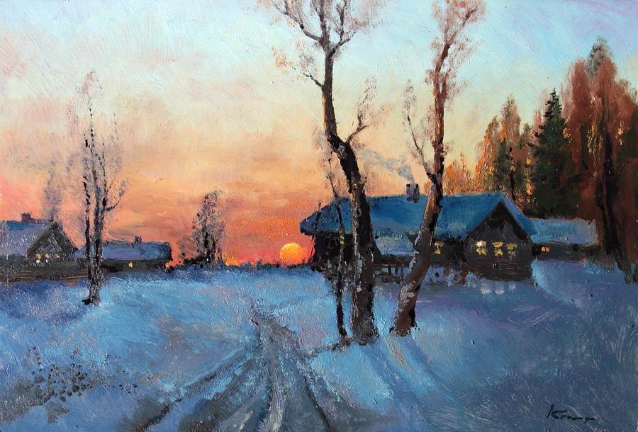 Winter Painting - Winter dusk by Mark Kremer