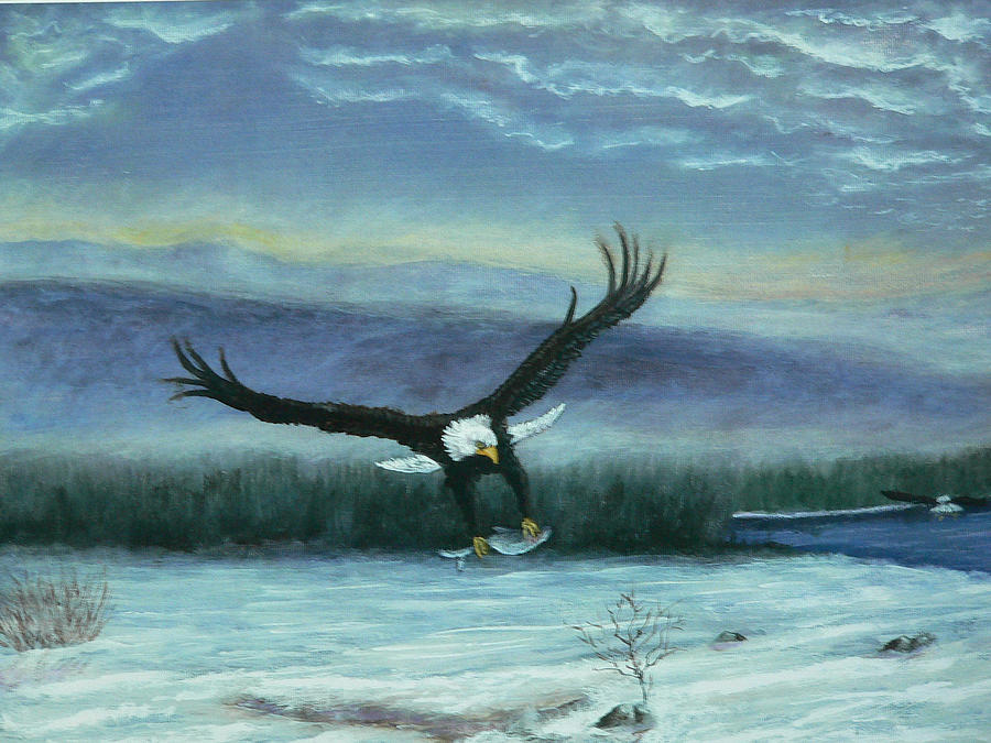 Winter Eagle in flight Painting by Dan Wagner