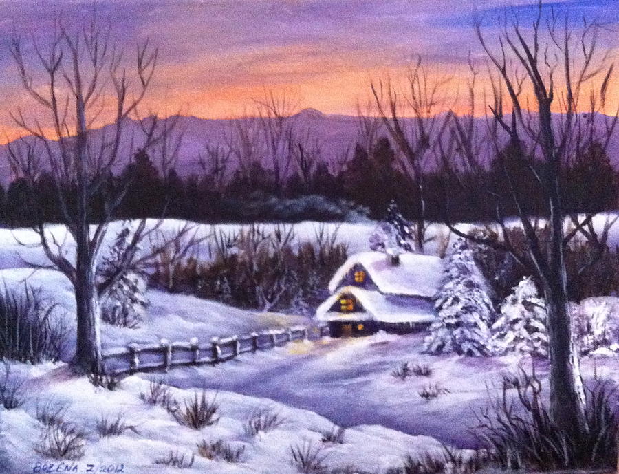 Winter Painting - Winter Evening by Bozena Zajaczkowska
