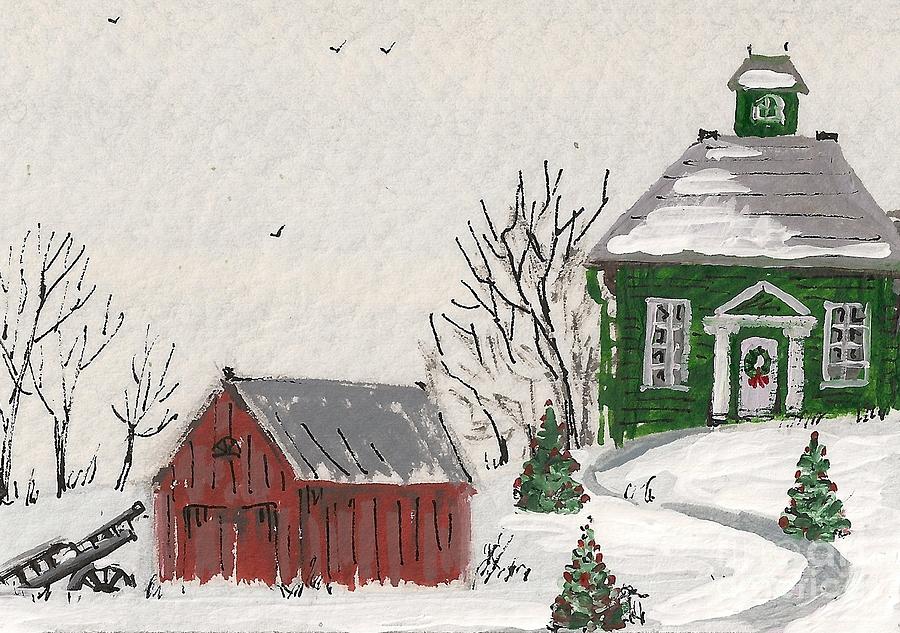 Winter Farm House Painting by Margaryta Yermolayeva