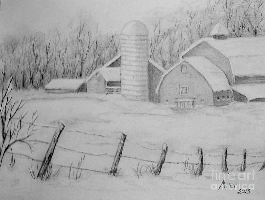 Winter Farm Drawing by Peggy Miller