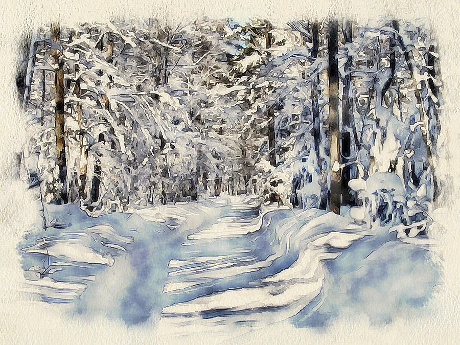 Santa Digital Art - Winter Forest Landscape 22 by Yury Malkov