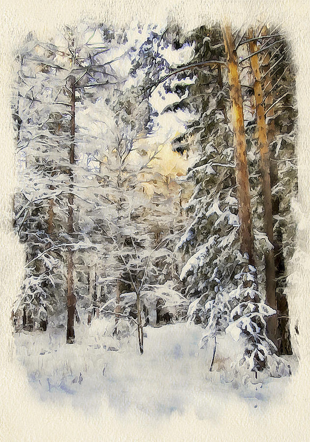 Santa Digital Art - Winter Forest Landscape 44 by Yury Malkov