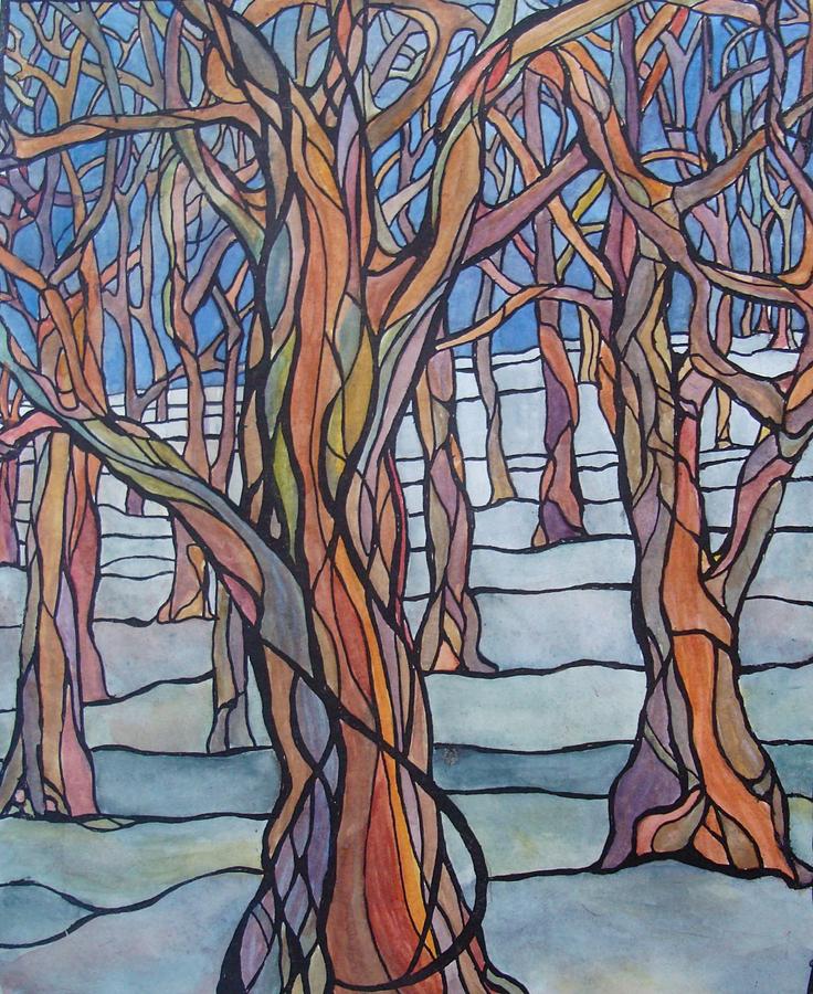 Tree Painting - Winter Forest by Vanessa Williams