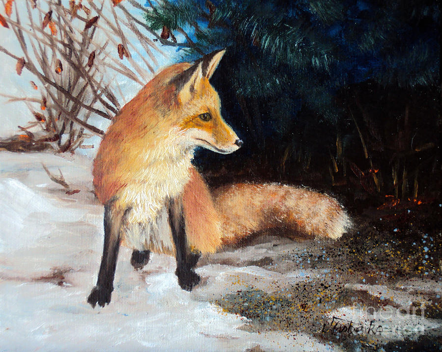 Winter Fox Painting by Laura Tasheiko